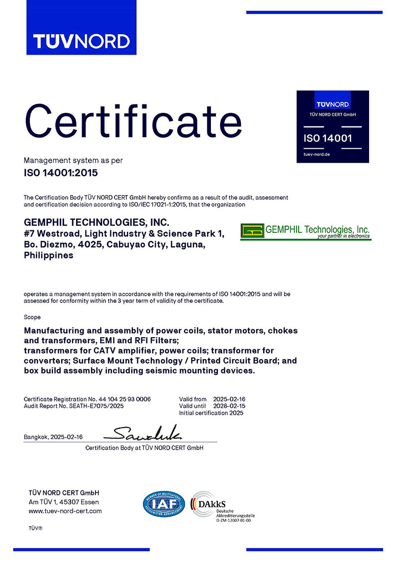 GEMPHIL ISO 14001:2015 Certificate