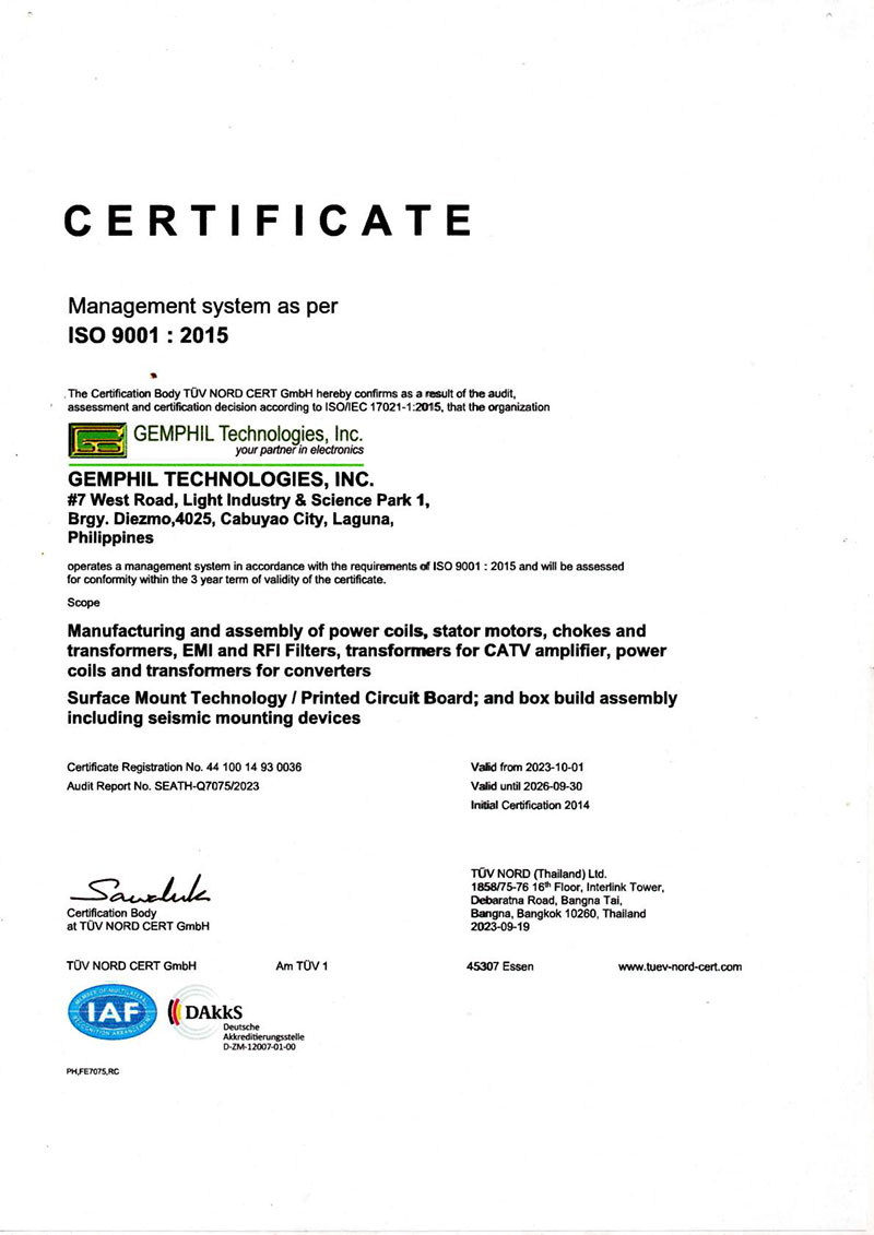 GEMPHIL ISO 9001 2025 Certificate