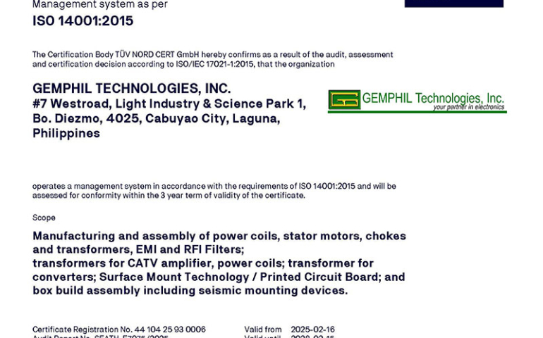 GEMPHIL ISO 14001:2015 Certificate